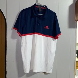 Adidas polo style shirt  blue and white with red